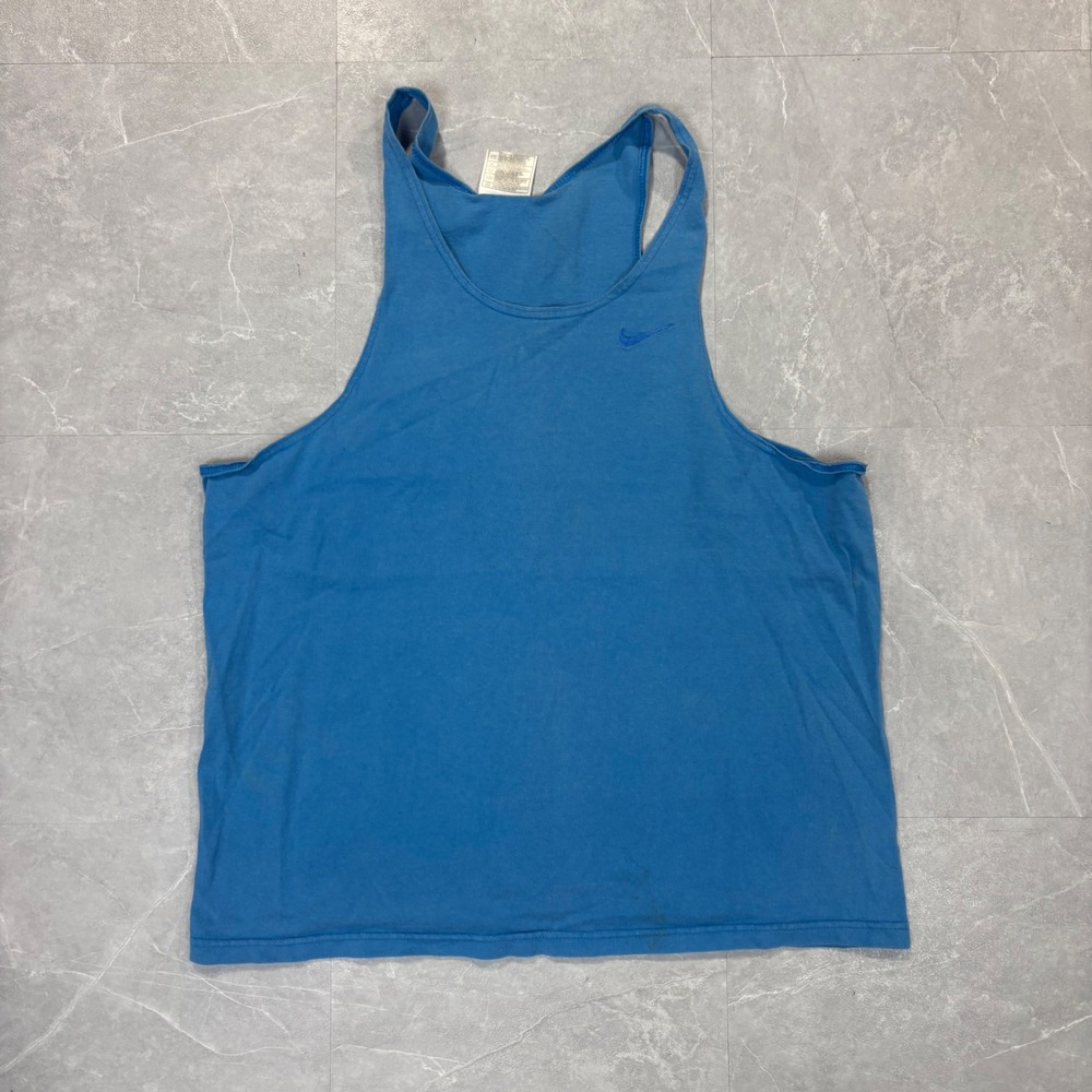 Vintage Nike Tank Top Mens Large Blue Made in USA Swoosh Racerback 90s 4498